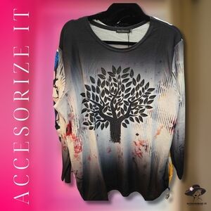 Gradient Tree Print Long Sleeve Top